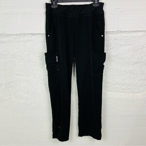 BEYOND SCRUBS black multi pocket comfy straight scrub work pants size small